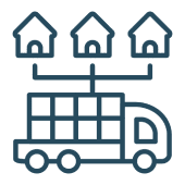 Delivery truck with connected houses icon