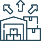 Warehouse with boxes and arrows icon